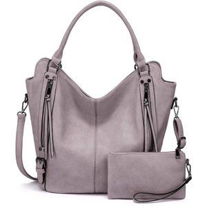 2 Pcs Tote Bag PU Leather Shoulder Bags Fashion Hobo Bags Large Purse Handbags